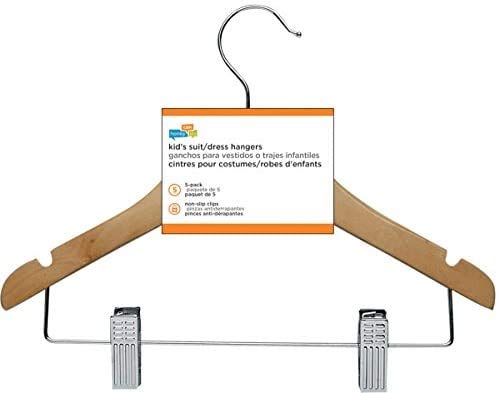 Honey-Can-Do HNG-01225 Cabide infantil de madeira para camisa e calça com clipes, pacote com 5, bord
