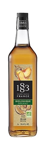 Image of 1883 Organic Peach Syrup for Drinks, Made in France, 1 Liter Glass Bottle