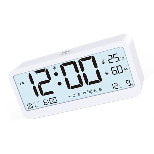 ZEPFJHE Silents Digital Clock con Sensores Luz Nocturnos Brillo LED Ajustable para Verificación Fácil