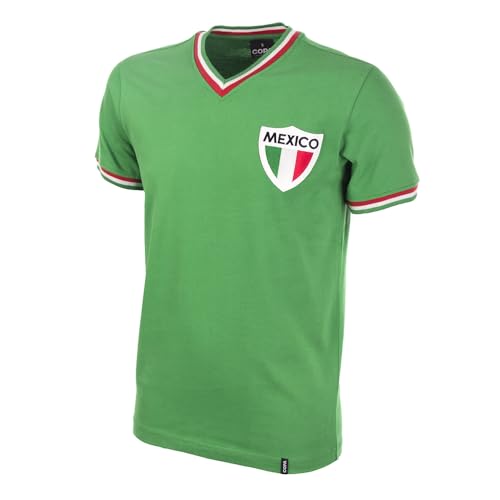 Copa Football - Camiseta de Fútbol - Hombre - México con Pelé 1980 - Retro - Manga Corta - Verde - 100% algodón - Talla M