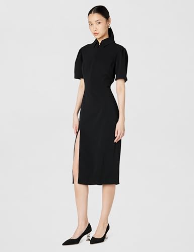 Image of Dress The Population Women's Gloria Collared Zip Neck Short Sleeve Bodycon Midi Dress