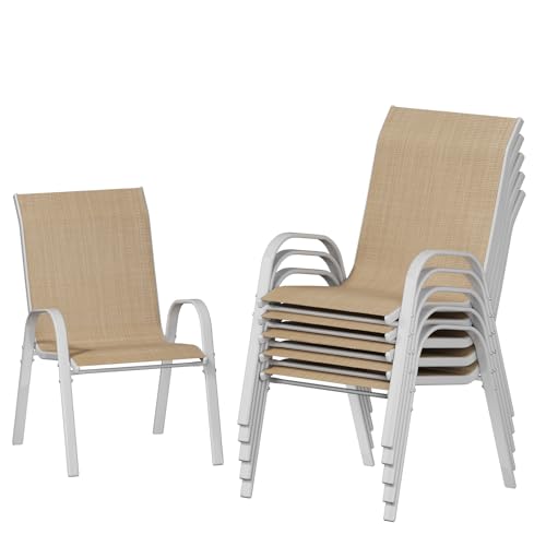 Image of UDPATIO Patio Chairs Set of 6, Stackable Silver Outdoor Dining Chairs with High Back, Breathable Textilene Fabric Outdoor Chair All Weather, 350LBS Capacity for Garden, Backyard (Beige)