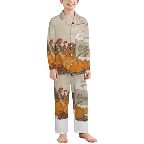 Autumn Pumpkin Pajamas Soft Milk Silk Clothes Party Sleepwear 2-Piece Long Sleeve Set 12-14Y