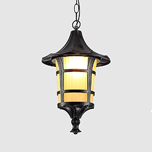 European Contemporary Exterior Balcony Hanging Light Outdoor Frosted Glass Lantern Courtyard Corridor Restaurant Lamp E27 Retro Victoria Retro Industry Chandelier Perfec/Black/31 * 21Cm
