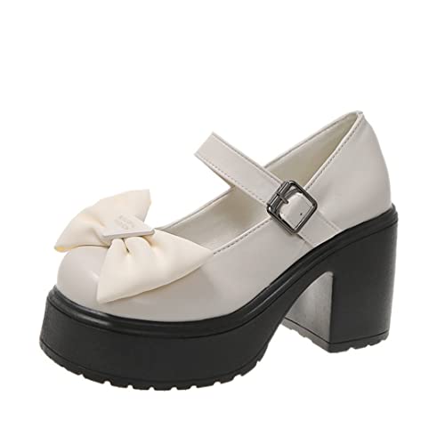 Image of Women's Platform Mary Janes Heart Cat Buckle Rivets Ankle Lolita Gothic Princess Platform Pumps Patent Leather Thorn Vintage Traditional Embroidery Upper Dress Shoes