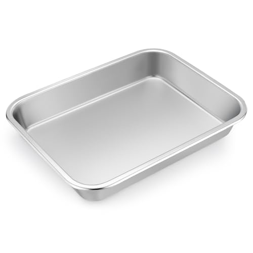 TEAMFAR Backblech, Edelstahl Kuchenblech Auflaufform, Rechteckig Kuchenform Backform Ofenform für Lasagne Brownie Tiramisu, 27 x 21 x 4,5cm, ungiftig & Gesund, spülmaschinenfest