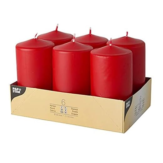 6 Stumpenkerzen Ø 60 mm · 115 mm rot. PS17997