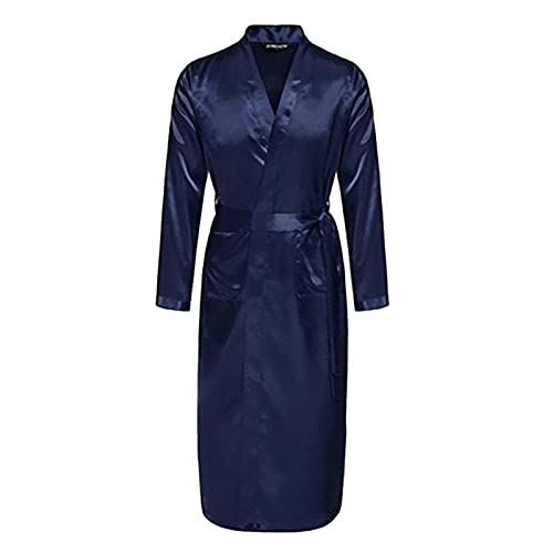 Genérico Albordoz de Baño Masculino Suelto Manga Grande Confortable Tela Ligero Para Temporada Primavera Otoño Spa Playa (Blue, XL)