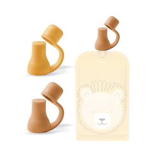 Cherub Baby silikon återanvändbar babymat påse topptillbehör mjuka icke-spill pip 2-pack med resefodral (Mimosa/karamell)