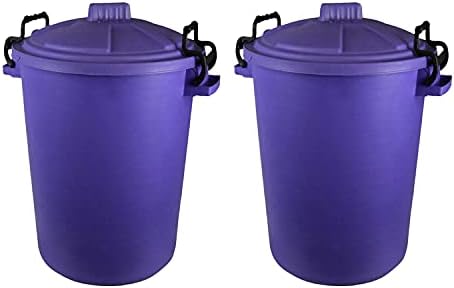 M1SS (Set of 2) 50 Litre Heavy Duty Plastic Clip Lock Lid Bin Indoor or Outdoor Rubbish, Dustbin, Trash, Waste or Storage of Animal Feed. (Blue)