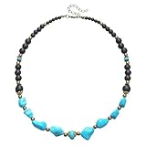 NINMQCFVG Collar de collar de cuentas de arcilla polimérica hecha a mano de mujer, joyería elástica elástica blanca a rayas turquesas para vacaciones en la playa