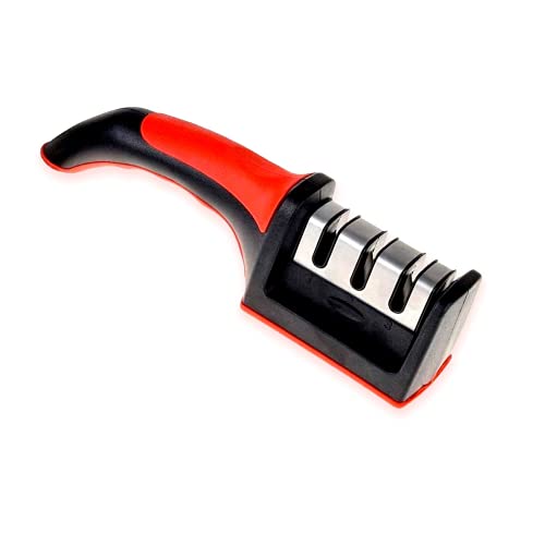 Afilador de Cuchillos Profesional Manual, 3 en 1 Etapas, Cerámica, Acero de Tungsteno, Cocina, Knife Sharpener Amoladora Manual, Base Antideslizante, Mango Ergonimico Roja y Negra - Practica Shop Cover