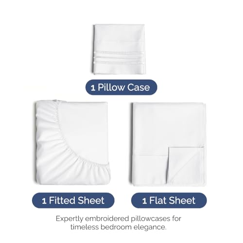 Image of Twin XL Size 3 Piece Sheet Set - Ultra Soft & Cooling Sheets - Bright White | Fits 8 Inch to 16 inch Mattress, Wrinkle Free & Fade Resistant with Deep Pockets, Breathable, Comfy Hotel Luxury Bedding