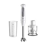 ACCESSOIRES INCLUS : Pied mixeur en inox, mini-hachoir de 350 ml, fouet en métal; gobelet en plastique 600ml sans BPA