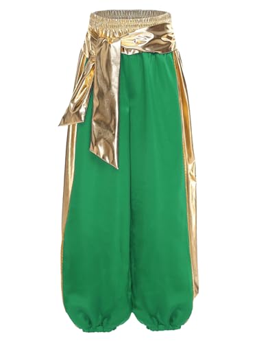 renvena Boys Metallic Shiny Harem Pants Loose Casual Baggy Sports Dance Pants Arabian Prince Trousers