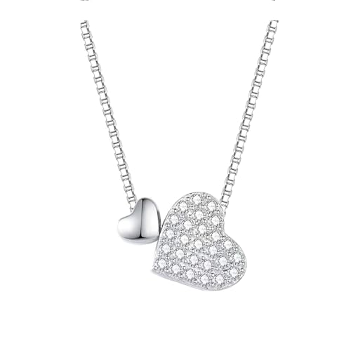 Epoch World Collier pour Femme Pendentif Coeur en Argent Sterling 925 Collier Coeur Argent 925 avec Oxyde de Zirconium Bijoux Cadeau Classique Pendentif pour...