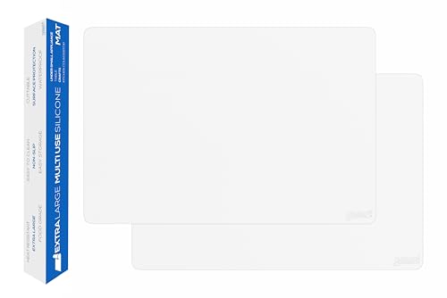 Image of GASARE, Set of 2, Extra Large, Thick, Silicone Mats for Kitchen Counter, Heat Resistant Mats, Countertop Protector, Non-Slip, Easy to Clean, 25 x 17 Inches x 1.4mm, White
