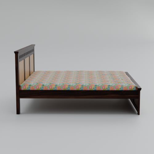 Image of Sheesham Wood King Size Cane Bed Without Storage Wooden Double Cot Palang Furniture for Bedroom Living Room Home Hotel (Walnut Finish) 1 Year Warranty