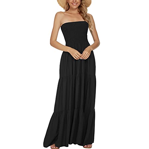 Image of Women's Summer Strapless Tube Top Maxi Dresses Off Shoulder Boho Beach Long Dress