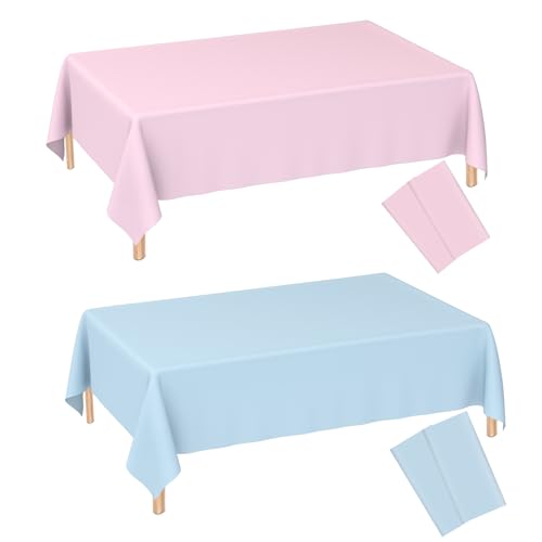 Image of WNINK 4 Pack Gender Reveal Plastic Tablecloths, Disposable Rectangle Pink and Blue Pastel Tablecloth, Table Covers for Boy or Girl Gender Reveal Party Baby Shower Birthday Party Decorations 54 inch x 108 inch