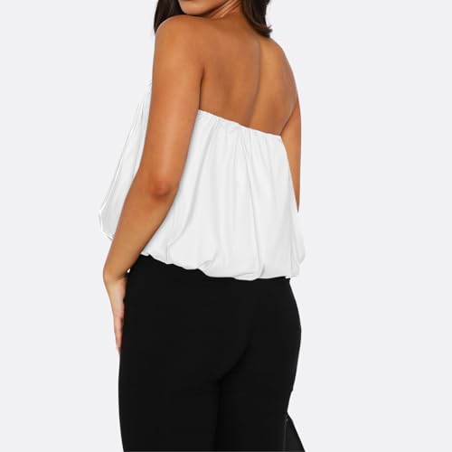 Women Y2k Sexy Strapless Bubble Tube Top Girls Coquette Cute Solid Puff Balloon Bandeau Tank Summer Streetwear3