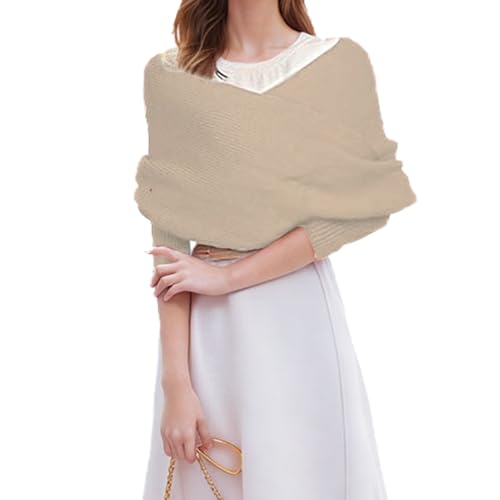 Shawl Wraps for Women,Loose Knitted Shrug Sweaters With Sleeves,Autumn Winter Fashion Solid Color Sweater Scarf Wrap