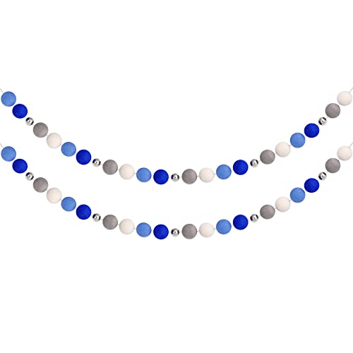 50 Kugeln Hanukkah-Filzkugel-Girlanden - Chanukah-Dekorationen - Chanukah-Blau Grau Silber Perle Weiß Pom Pom Girlanden für Zuhause Baum Menora - Chanukah jüdische Party Indoor Outdoor Hängedekoration Cover