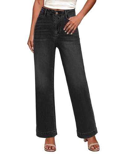 GRAPENT Womens Washed Black Jeans Wide Leg for Women High Waisted Stretch Denim Pants Jeans, Washed...