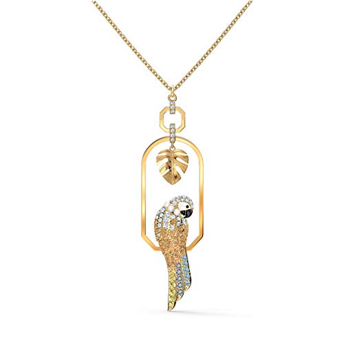 Preisvergleich Produktbild Swarovski Tropical Parrot Halskette, Vergoldete Damenhalskette mit Schaukelndem Papagei unter Einem Edlen Blatt-Motiv