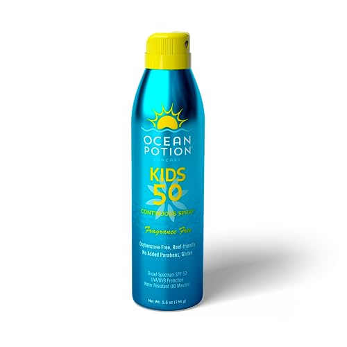 Ocean Potion Kids Sunscreen Spray SPF 50, Broad Spectrum UVA/UVB Sunscreen, Continuous Sunscreen Spray with Vitamin E &amp; Aloe, Oxybenzone-Free, Fragrance-Free, Water-Resistant, 5.5 oz