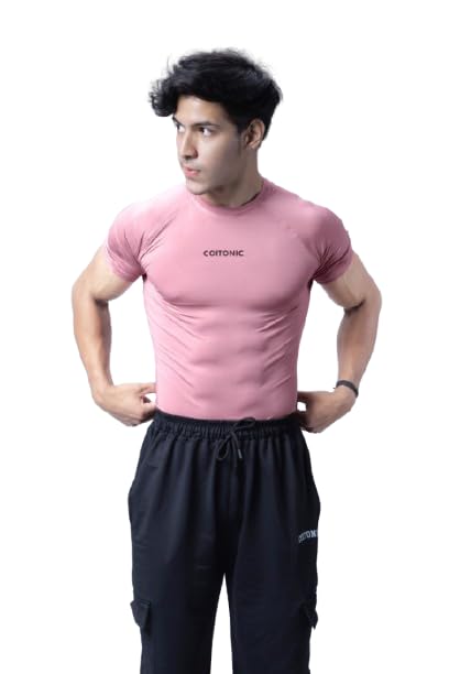 Image of COITONIC Men's Half Sleeve Compression T-Shirt - Athletic Base Layer for Gym, Sports & Fitness Training