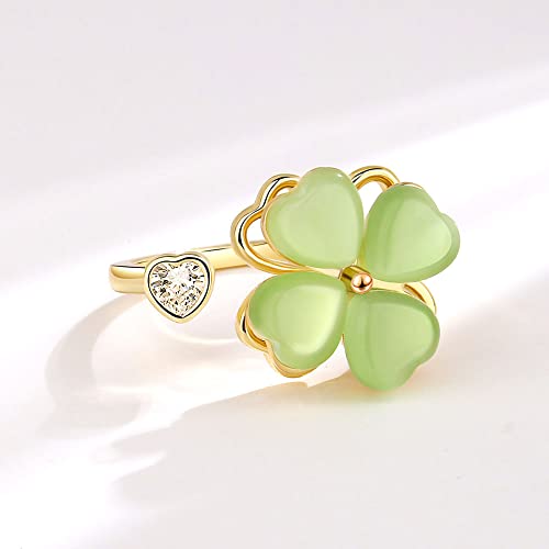 Green Four Leaf Clover Spinner Ring Cubic Zirconia Love Heart Cat Eye Stone Flower Stacking Adjustable Open Statement Relief Stress Fidget Finger Bands Wedding Rings Dainty Good Luck Jewelry for Women4