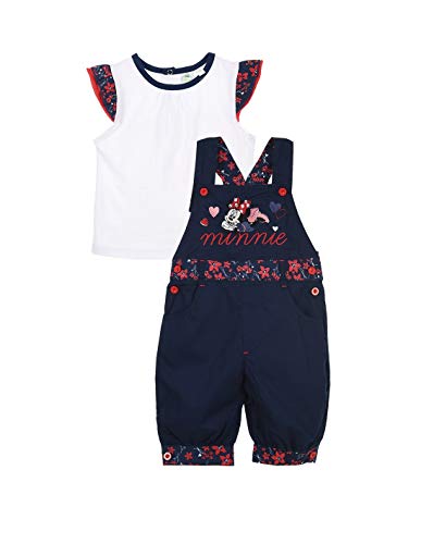Minnie - Completo salopette e maglietta per bambina, da 3 a 24 mesi, colore: Rosa e Blu marino Bianco/Navy 3 mesi