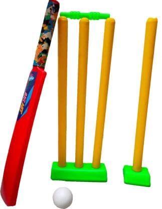 Just97 Plastic Cricket Kit Juniors Size for Age Group 6-10 Years | Bat & Ball with Wicket Set for Kids (Multicolor) ,CRICKTSET5