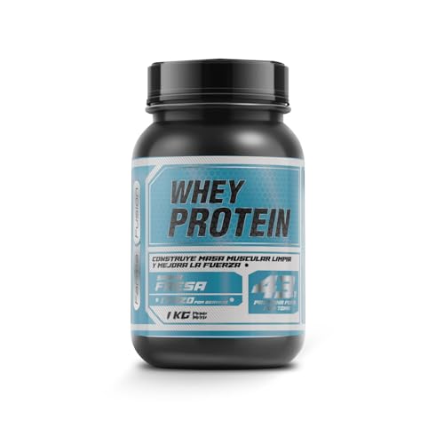 FarmaFusion Whey Protein | Proteína 100% Pura | Aumenta la masa muscular | Con Colágeno + Magnesio | Mejora tus entrenamientos | 1KG de Proteína en Polvo | Sabor Fresa