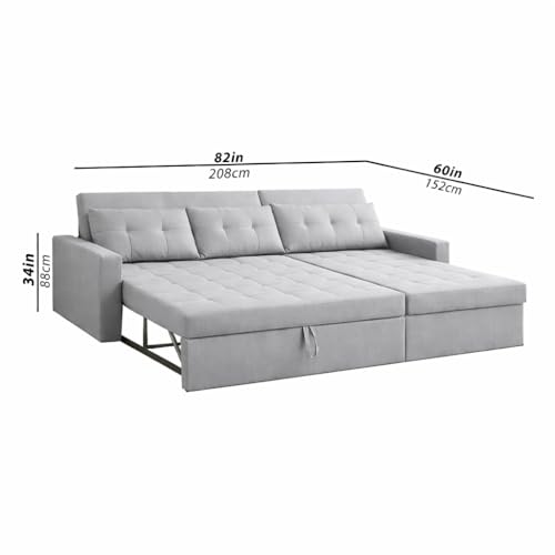 Image of Emilio 4 Seater RHS L - Shape Pull-Out Sofa Cum Bed Sofa for Living Room (Grey Fabric Color) Premium Fabric Sofa Set for Living Room Sofa Cum Bed
