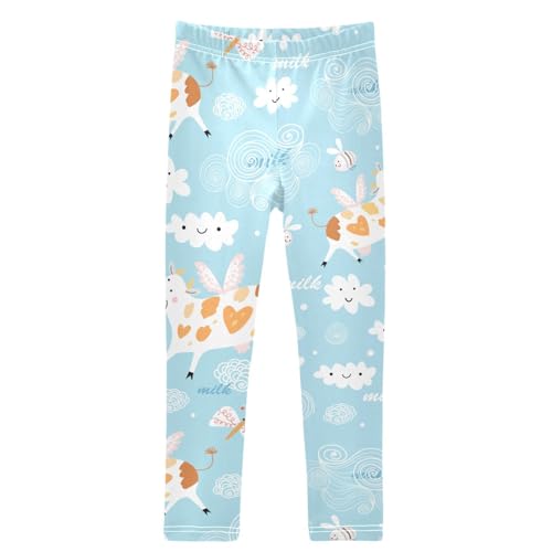 Girls' Leggings Ankle Length Printed Leggings Fly Cow Cloud Soft Comfortable Pants for Kids 4-10 Years