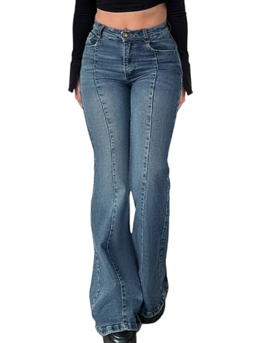 EMMIOL Women Bootcut Jeans Flare Jeans Mid-High Waisted Stretchy Straight Leg Jeans Trendy Seamed Front Loose Denim Pants