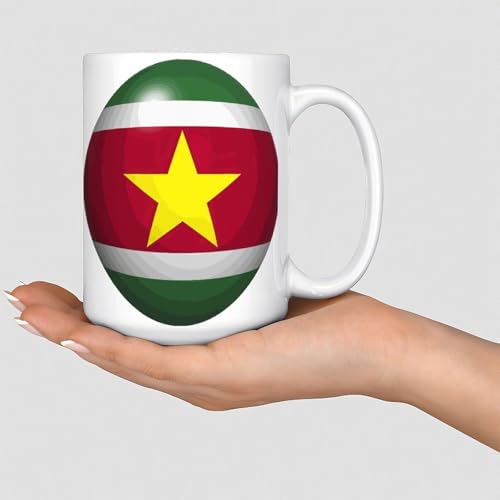 Mug Suriname 445 ml Drapeau international Bannière fantaisie Tasse à café thé Cadeau pour amis, collègues, patrons, employés adultes en céramique Blanc