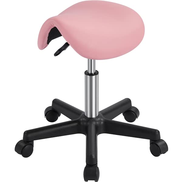 Abician Tabouret Selle de Cheval à roulettes Réglable en Hauteur 45,5-60 cm Rose pour Salon de Beauté Coiffure
