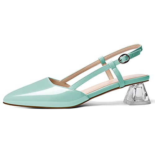 AUMOTED Women's Block Heel Pumps Slingback Pointed Toe Heels with Adjustable Strap Mid Low Heeled Dress Shoes for Ladies Wedding Party Office Evening 1.6 Inch2