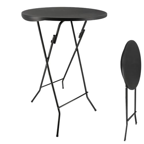 Oxeo Table Mange Debout Pliable - Diamètre 80cm H110cm - Table Haute Pliante de Bar - Plateau résine Structure Acier - Noir