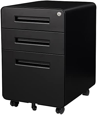 AFAIF 3 Drawer File Cabinet with Lock, Metal Filing Cabinets for Home Office, Small Rolling File Cabinet Under Desk Office Drawer Mobile Storage Cabinet fits Letter/Legal/A4 Size,Black