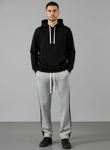 Image of INDICLUB Men's Track Pants with Side Stripe, Drawstring Waist, Straight Leg