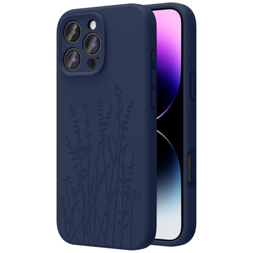 OAOA Engraved for iPhone 16 Pro Max Case, Navy Blue Flower - image 1
