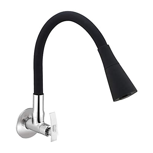 Spazio Fusion Flexo SmartBuy Flexible Sink Faucet - Flxo Play (with 360 Degree Flexible Silicon Hose & Dual Flow Pattern) Hot/Cold Water Tap with Wall Flange Kitchen Mixer Faucet, Black, Chrome