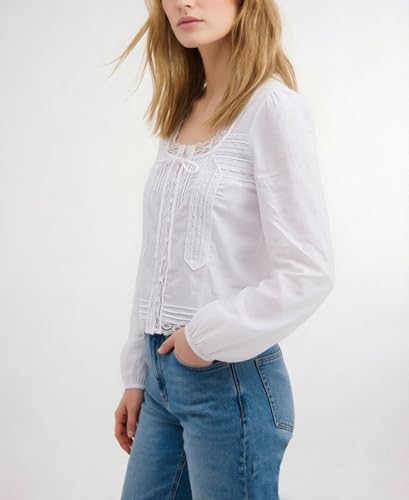 Image of Women Summer Sheer Tie Front Top Y2k Peplum Chiffon Blouse Eyelet Long Sleeve Flowy Lace Beach Cover Up Boho Tops