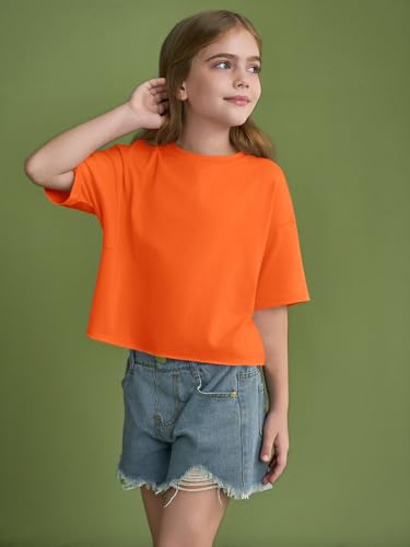 Image of Girls Athletic Oversized Crop Tops Kids Drop Shoulder Short Sleeve T Shirts Workout Tees 5-14 Years