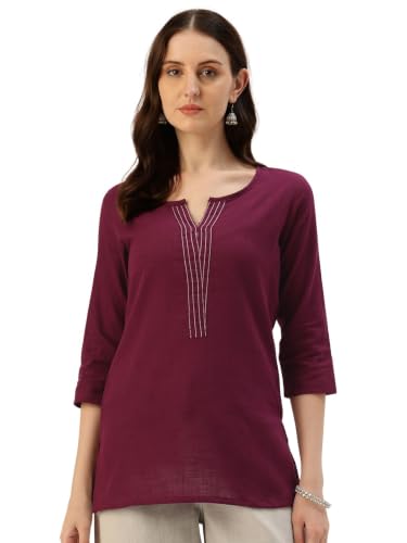 Image of Elegant Short Kurti for Women - 3 /4 Sleeves | Round Neck | (S to XXL)
