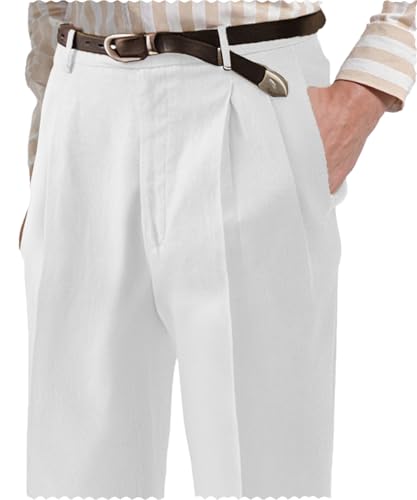 Drolia Mens Formal Pant Linen Trousers Regular Fit Leisure Suit Cuffed Pants3